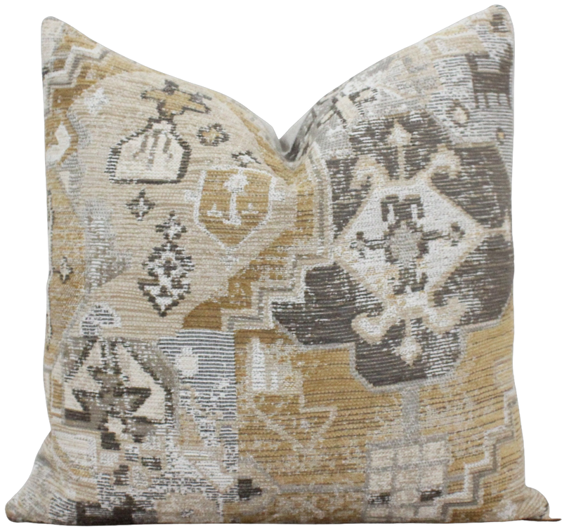 Mustard and Gray Tapestry Pillow Cover Tallula 16 x 16 Yes