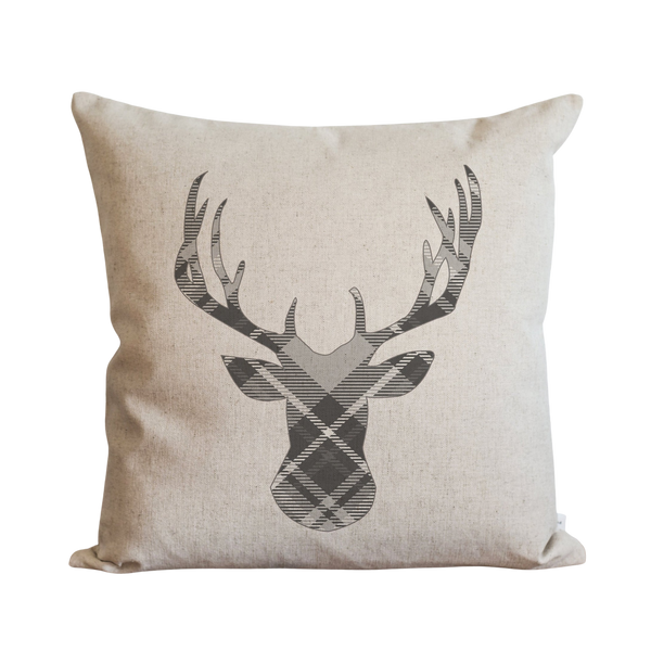 Gray Plaid Deer Pillow Cover.