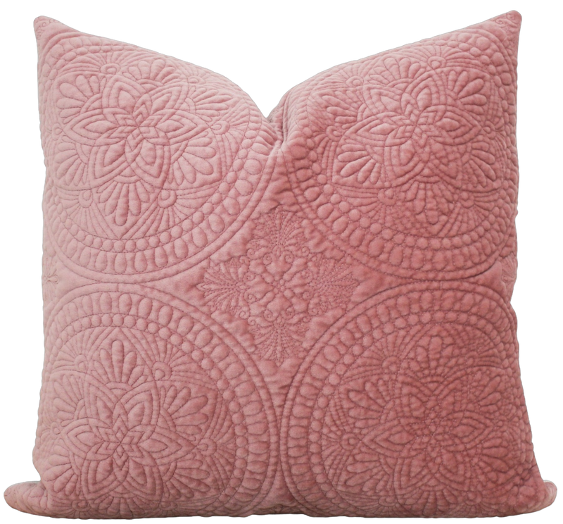 Rose Velvet Medallion Pillow Cover | Rose