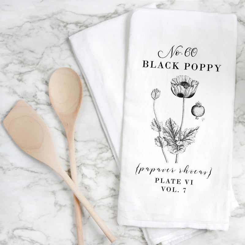 Botanical Black Poppy Tea Towel