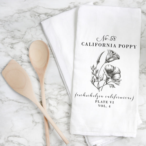 Botanical California Poppy Tea Towel
