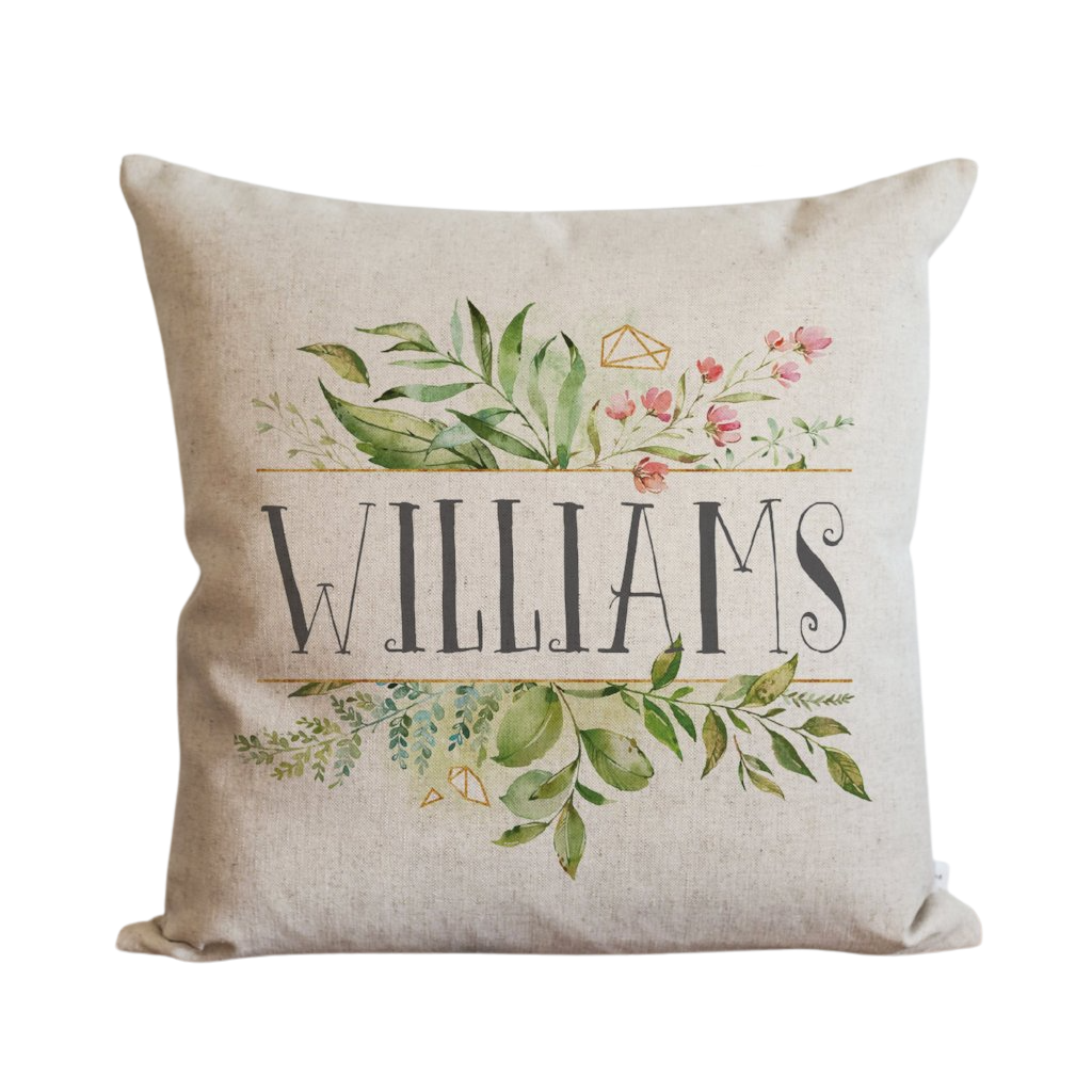 Custom Name Floral Frame Pillow Cover. Porter Lane Home
