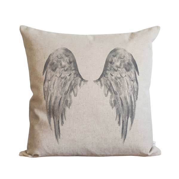 Watercolor Angel Wings {Gray} Pillow Cover.
