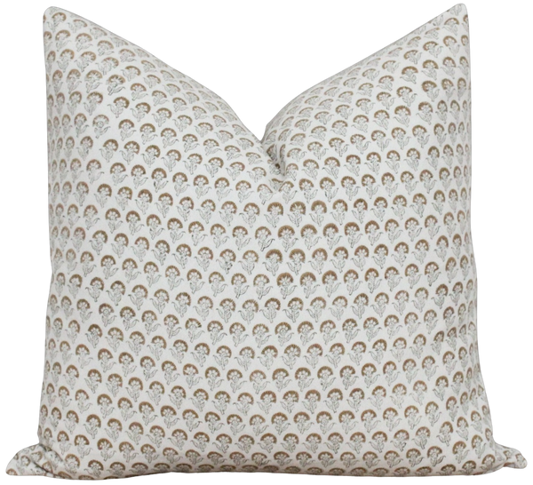 Ivory Hand Block Botanical Pillow Cover | Atlas