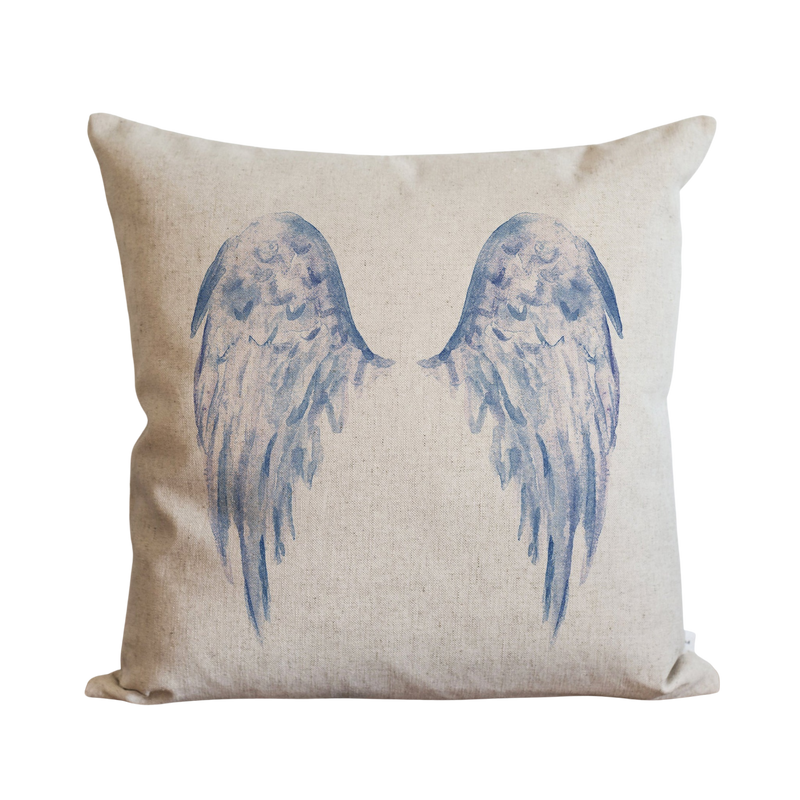 Watercolor Angel Wings {Blue} Pillow Cover.
