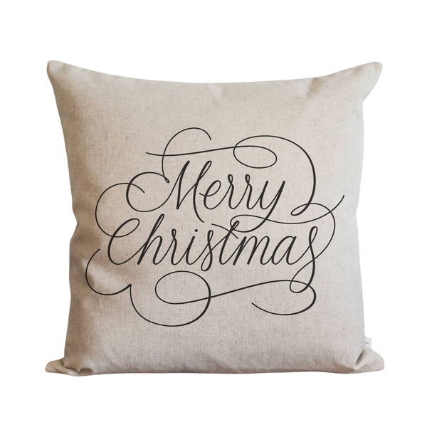 Merry Christmas Script Pillow Cover.