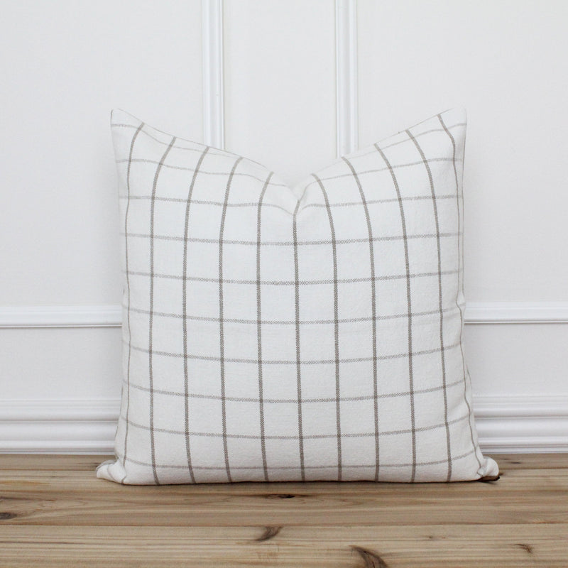 White and Beige Windowpane Pillow Cover | Brady
