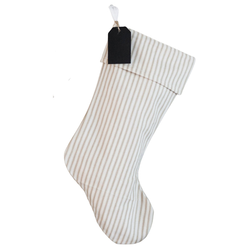 Personalized Ticking Christmas Stocking  | Red Stripped Stocking | Beige Stripe Stocking | Custom Family Stockings | Farmhouse Xmas Stocking