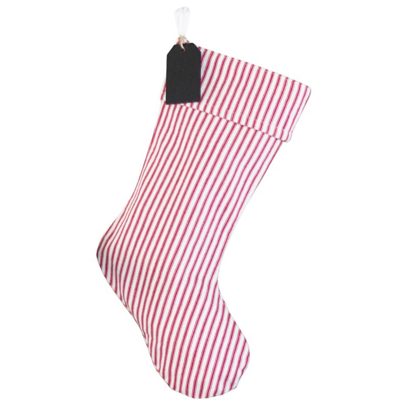 Personalized Ticking Christmas Stocking  | Red Stripped Stocking | Beige Stripe Stocking | Custom Family Stockings | Farmhouse Xmas Stocking
