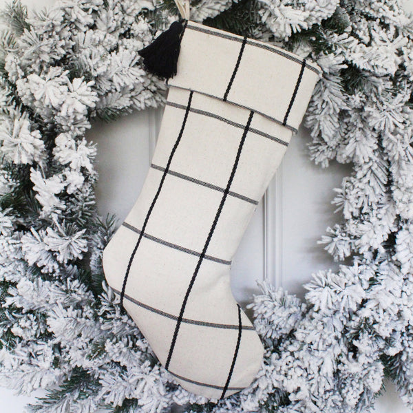 Customizable Christmas Stocking | Personalized Family Stockings | Black and White Xmas Stocking | Farmhouse Stocking | Window Pane Stocking