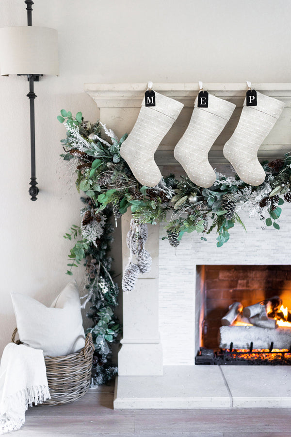 Neutral Christmas Stocking with Customizable Tag | Personalized Christmas Stocking | Xmas Stocking | Family Stockings | Farmhouse Stocking