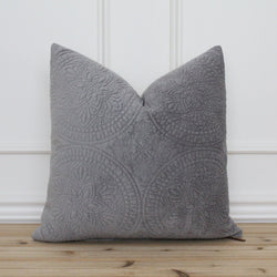 Dark Gray Velvet Medallion Pillow Cover • Velvet Throw Pillow • Grey Velvet Pillow Cover • Designer Covers • Decorative Pillow | Gabby