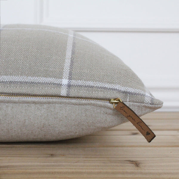 Tan Plaid Pillow Cover • Beige and White Throw Pillow • Decorative Plaid Pillow • Plaid Pillow Covers • Farmhouse Accent Pillow || Georgia