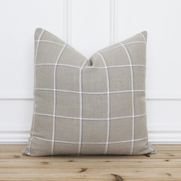 Tan Plaid Pillow Cover • Beige and White Throw Pillow • Decorative Plaid Pillow • Plaid Pillow Covers • Farmhouse Accent Pillow || Georgia