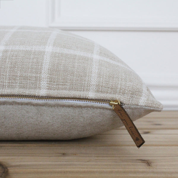 Tan Plaid Pillow Cover • Plaid Accent Pillow • Decorative Throw Pillow • Handmade Designer Pillow Cover • Farmhouse Pillow Covers || Griffin