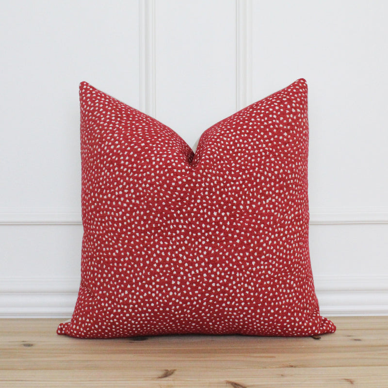 Red and White Dot Pillow Cover • Red Polka Dot Pillow • Red 20x20 Textured Pillow • Decorative Pillow •  Custom Covers • Lumbar Pillow | Joy