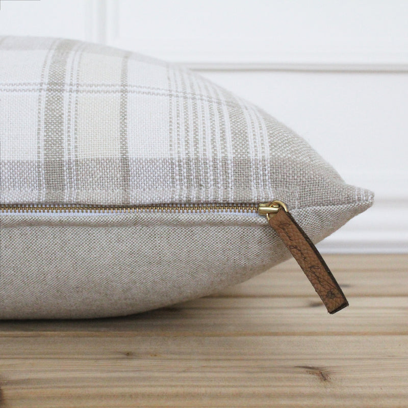 Neutral Plaid Pillow Cover • Plaid Throw Pillow • Custom Designer Pillows • Decorative Pillow • Farmhouse • Simple Throw Pillows || Zara