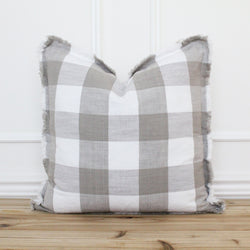 Gray Buffalo Check Fringe Pillow Cover