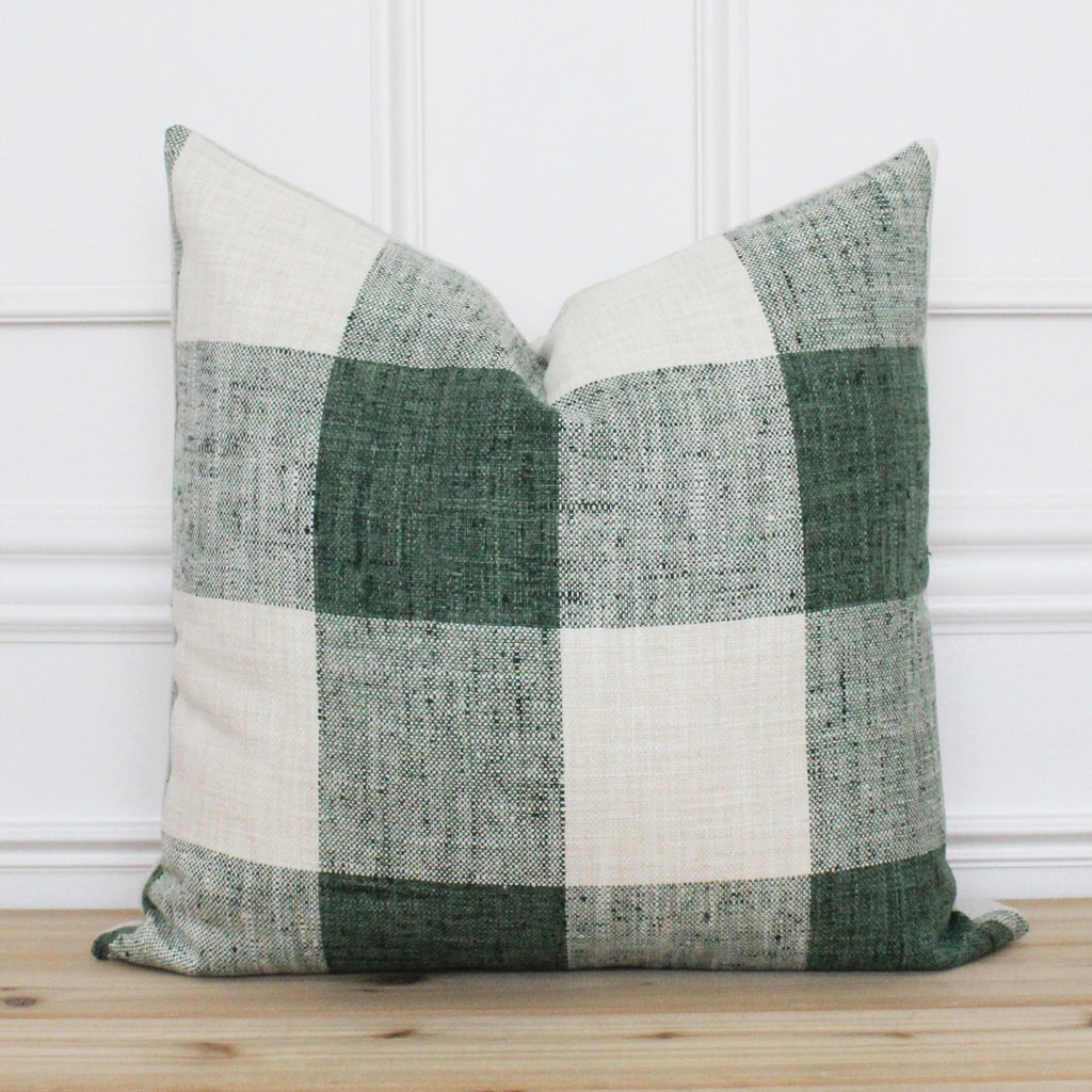 Green Throw Pillow Covers Farmhouse Polylester Linen Buffalo Plaid