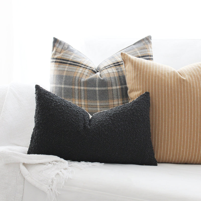 Cognac Brown and Gray Plaid Pillow Cover | Felix
