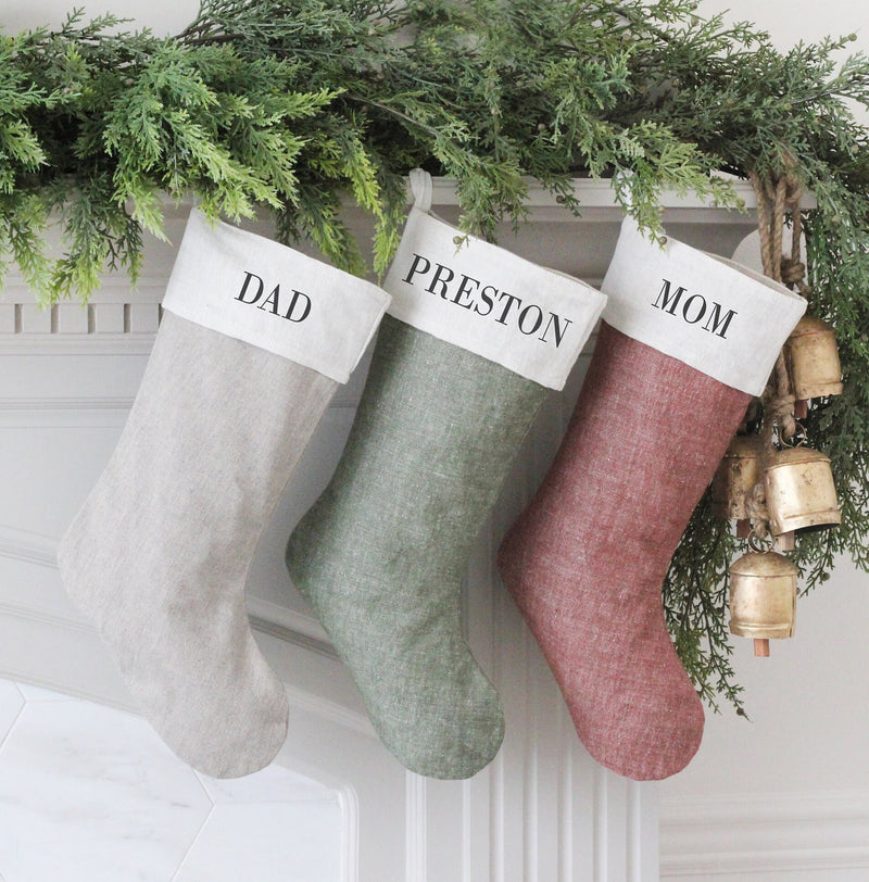 Personalized Linen Christmas Stocking
