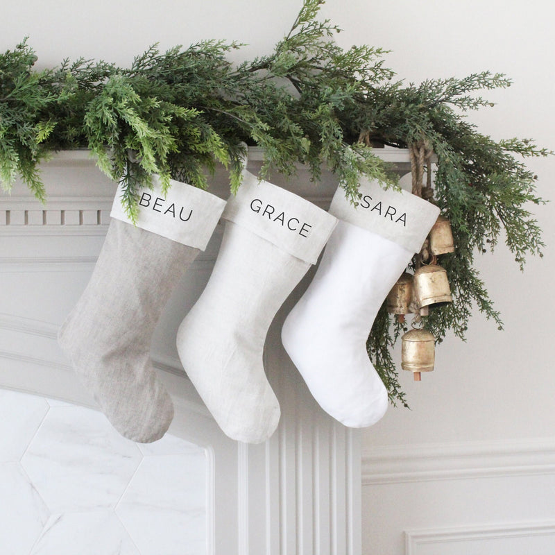 Personalized Linen Christmas Stocking Black / Style 1 {Everly} Personalized Linen Christmas Stocking Black / Style 1 {Everly}