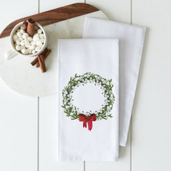 Red Bow Wreath Tea Towel