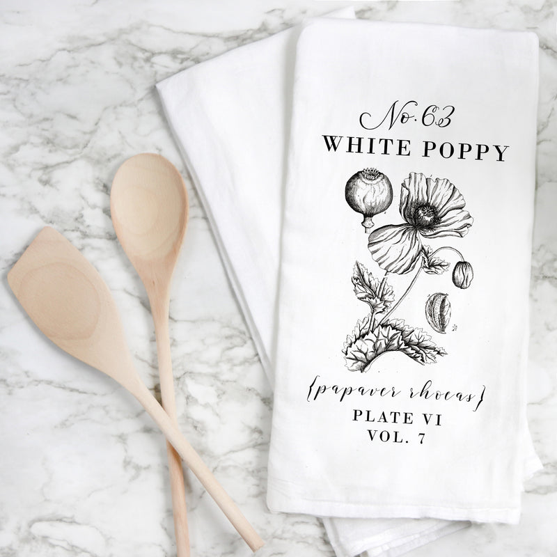 Botanical White Poppy Tea Towel
